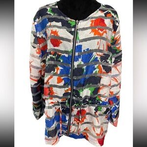 Ruby Rd ladies sheer burnout lightweight jacket size 16 colorful paint splatter